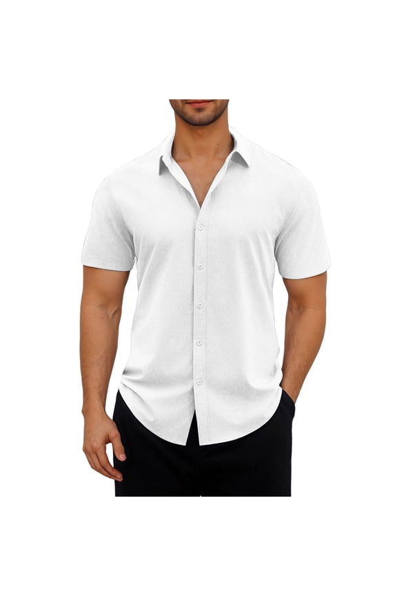 George Fit Men's & Big Men's Casual Button Front Shirt with Short Sleeves ,White,S