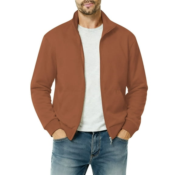 Coorders George Men Fleece Full Zip Sweatshirt Jackets, Mens and Big Mens Long Sleeve Lightweight Sweatshirt ,Big and Tall Brown,Size S