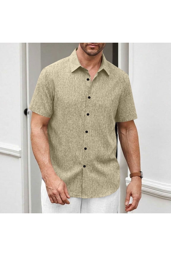 George Men’s & Big Men’s Button Down Front Shirt , Casual Short Sleeve Front Shirt for Men, Beige, L