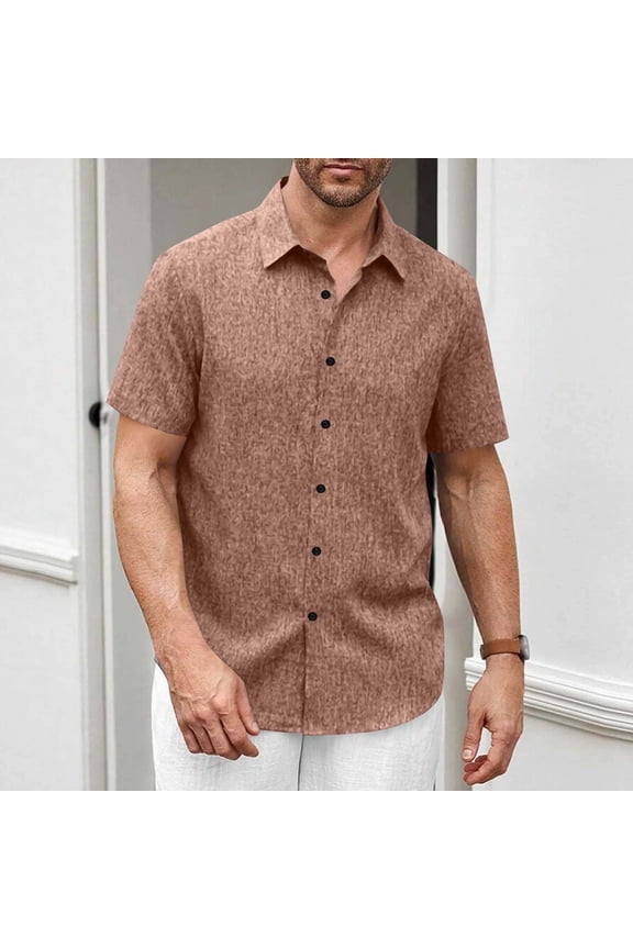 George Men’s & Big Men’s Button Down Front Shirt , Casual Short Sleeve Front Shirt for Men, Coffee, XL