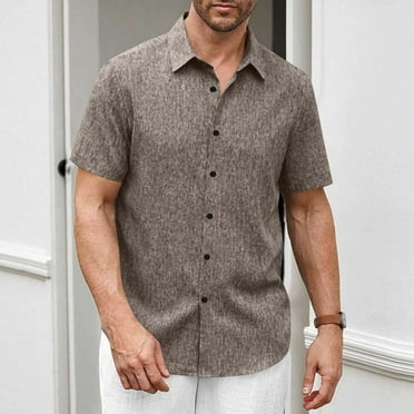 Coorders George Men’s & Big Men’s Button Down Front Shirt , Casual Short Sleeve Front Shirt for Men, Khaki, L