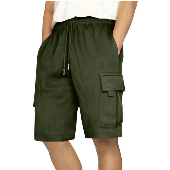 Coorders George Men’s & Big Men’s Cargo Shorts Stretch Drawstring Shorts with Elastic Waist and Pockets, Army Green, XL