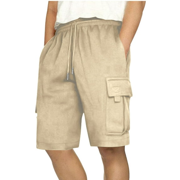 Coorders George Men’s & Big Men’s Cargo Shorts Stretch Drawstring Shorts with Elastic Waist and Pockets, Beige, L