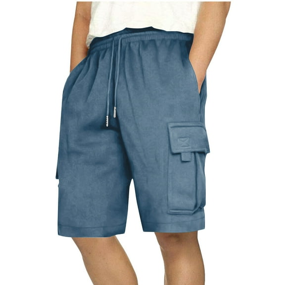 Coorders George Men’s & Big Men’s Cargo Shorts Stretch Drawstring Shorts with Elastic Waist and Pockets, Blue, S