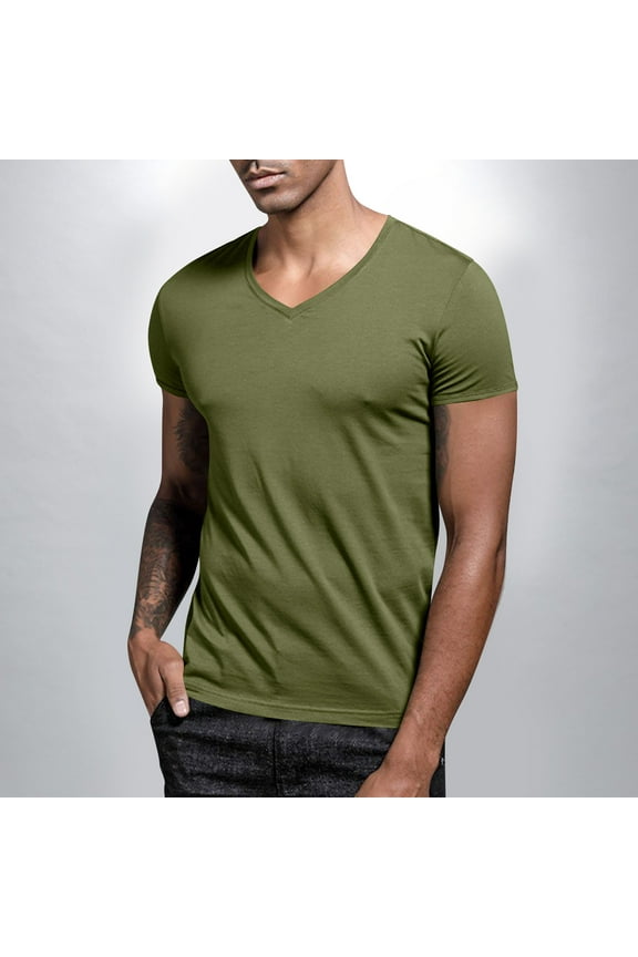 Men's & Big Men's Lightweight Crewneck Tee Short Sleeves, Army Green, Size, M