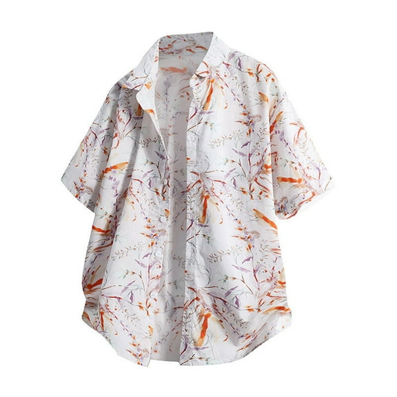 Coorders George Men's & Big Men's Rayon Print Button Up Shirt with Resort Shirt Short Sleeves, Yellow, XXXXL