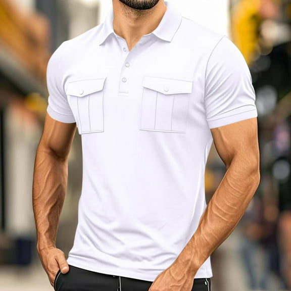 Coorders George Men’s & Big Men’s Stretch Short Sleeve Polo with Pocke,Button-Up Commuter Shirts for Mens, White, XXL