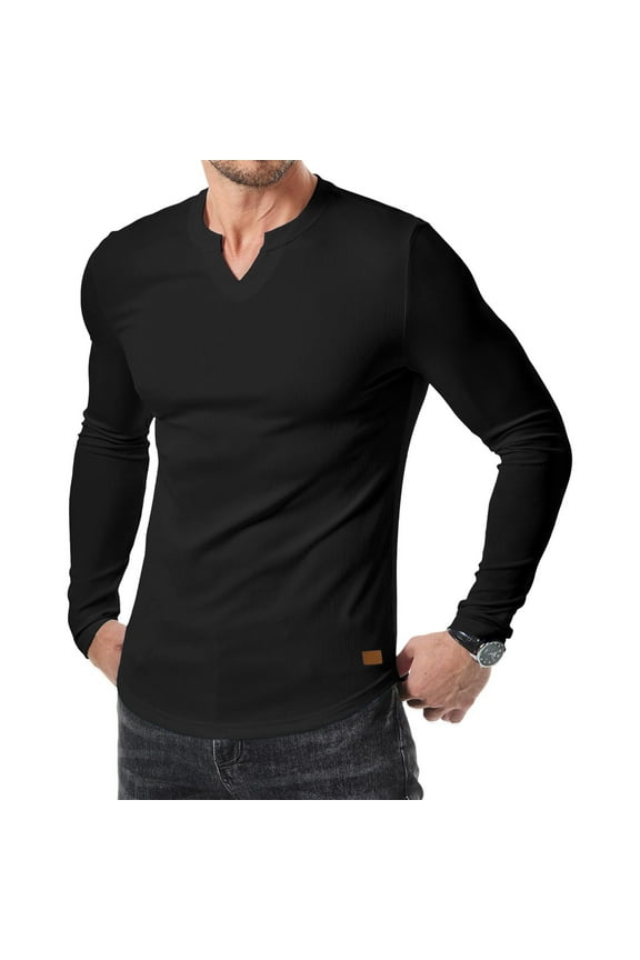 George Men's & Big Men's V-Neck Shirts, Fashion Tee with Long Sleeve, Black,XXXL