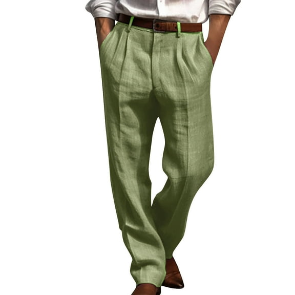 Coorders George Men's Big & Tall Casual Elastic Waist Pants, Men's Pleated Cuffed Microfiber Dress Pants Army Green,XXL