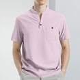 thumbnail image 1 of Coorders George Men's Button Stand Collar Blouse Top with Pocket, Casual Short Sleeve Front Shirt for Men, Pink, S, 1 of 6