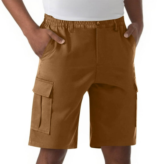 Coorders George Men's Cargo Short, Mens Elastic Zipper Cargo Shorts with Stretch,Big Mens Coffee,Size XXXL