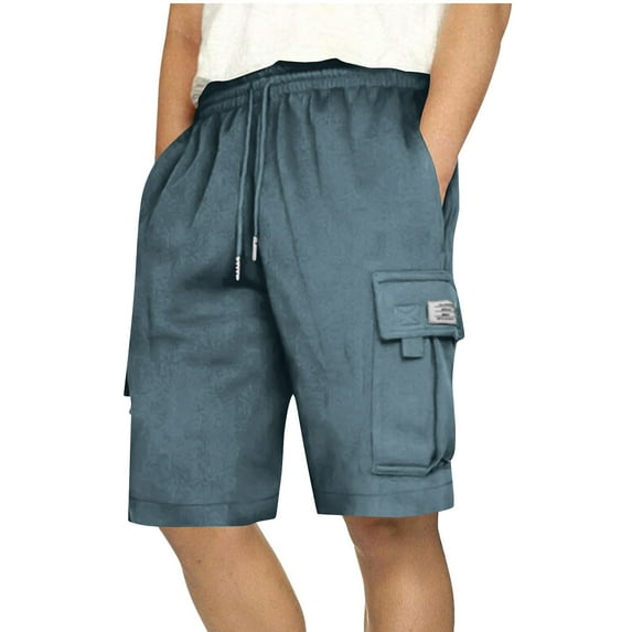 Coorders Men's Cargo Shorts Fashion Drawstring Shorts with Elastic Waist and Pockets, Navy, XL