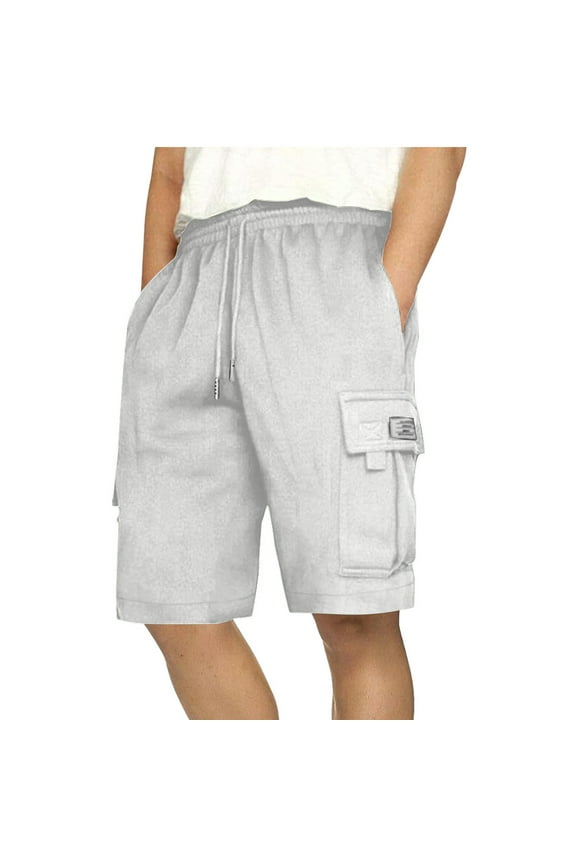 George Men’s Cargo Shorts Fashion Drawstring Shorts with Elastic Waist and Pockets, White, XXL
