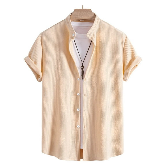 Coorders George Men's Casual Button-Down Shirt with Short Sleeve, Breathable Comfort Fit Shirt for Men, Khaki, S