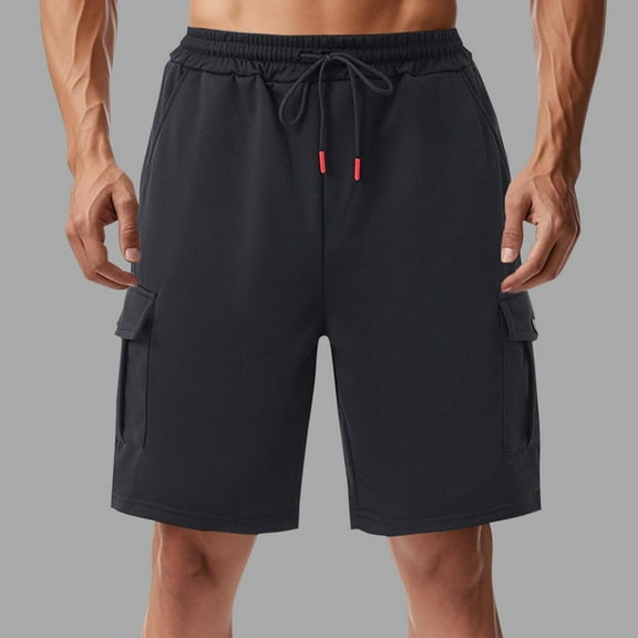 Coorders George Men's Casual Cargo Shorts, Classic Relaxed Drawstring Stretch Elastic Waist Beach Shorts with Pockets, Black, XXXL
