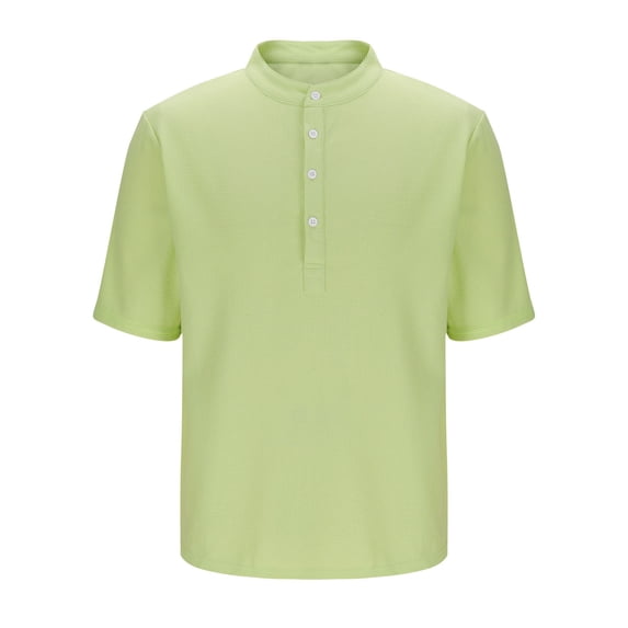 Coorders Men's Casual Short Sleeve Shirt, Button Stand Collar Blouse Top for Men, Green, XL