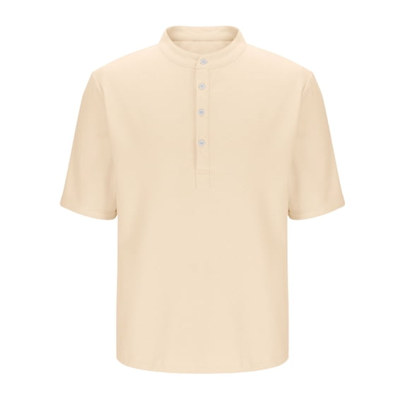 Coorders Men's Casual Short Sleeve Shirt, Button Stand Collar Blouse Top for Men, Khaki, S