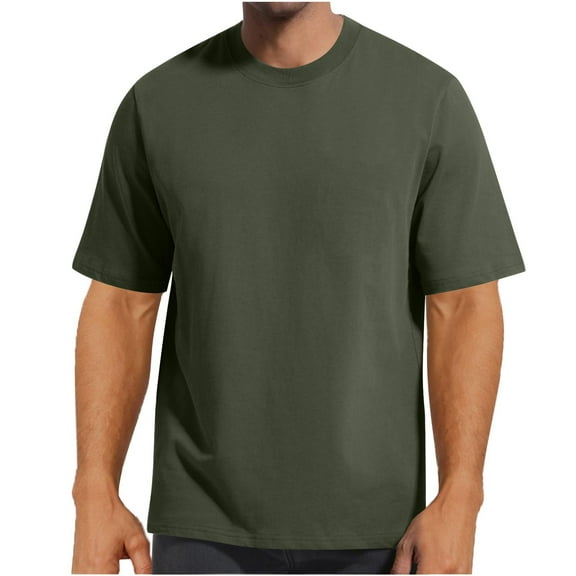 Coorders George Men's Cotton Oversized T-Shirt with Short Sleeve, Classic Fashion Tshirts Casual Soft Premium Cotton Basic Tee , Army Green, Size XL