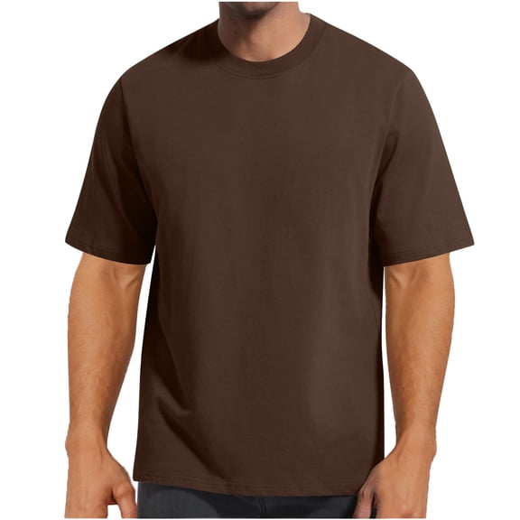 Coorders Men's Cotton Oversized T-Shirt with Short Sleeve, Classic Fashion Tshirts Casual Soft Premium Cotton Basic Tee , Brown, Size XXL