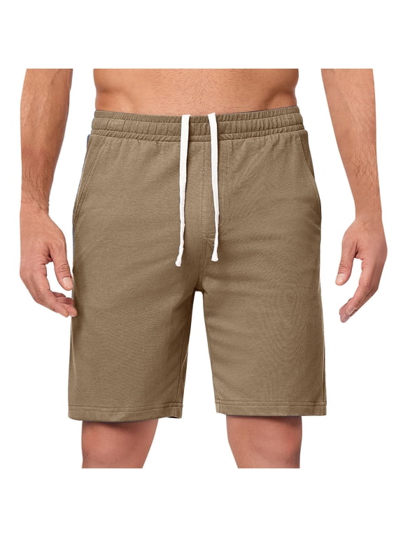 Men's Cotton Shorts Men's and Big Men's Pull-On Cargo Shorts with Pocket, Khaki,L