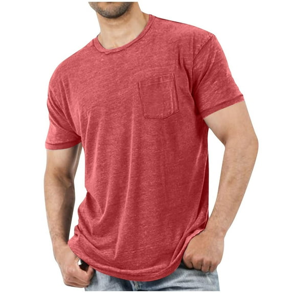 Coorders George Men's Cotton T-Shirts,Short Sleeves Crewneck Pocket Tee, Round-Neck Men's and Big Men's,Rose,M