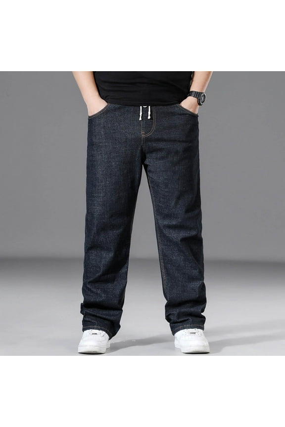 Men's Denim Drawstring Pants with Pockets, Elastic Waist Active Stretch Slim Fit Jeans Black, XXXXXL
