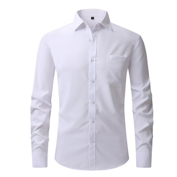 Coorders George Men's Dress Shirt with Long Sleeves, Casual Solid Shirt for Mens Turn-down Button Long Sleeve Dress Shirt,White,XXL