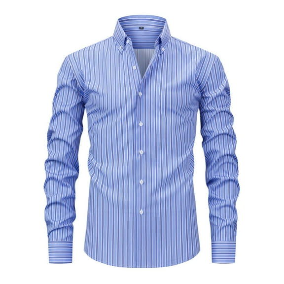 Coorders George Men's Dress Shirt with Long Sleeves, Stripe Shirts for Men Casual Business Button Down Men Shirts, D-Sky Blue, XXL