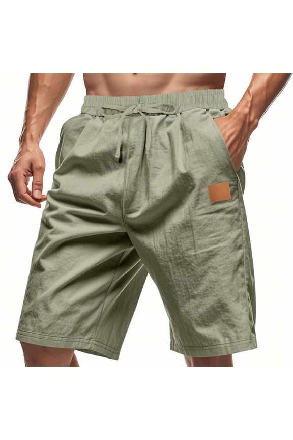 George Men’s Elastic Waist Cargo Shorts, Lightweight Linen Loose Fit Drawstring Short with Pockets, Army Green, XXL