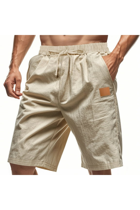 George Men’s Elastic Waist Cargo Shorts, Lightweight Linen Loose Fit Drawstring Short with Pockets, Khaki, XXXL