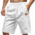 thumbnail image 1 of Coorders George Men’s Elastic Waist Cargo Shorts, Lightweight Linen Loose Fit Drawstring Short with Pockets, White, XL, 1 of 9