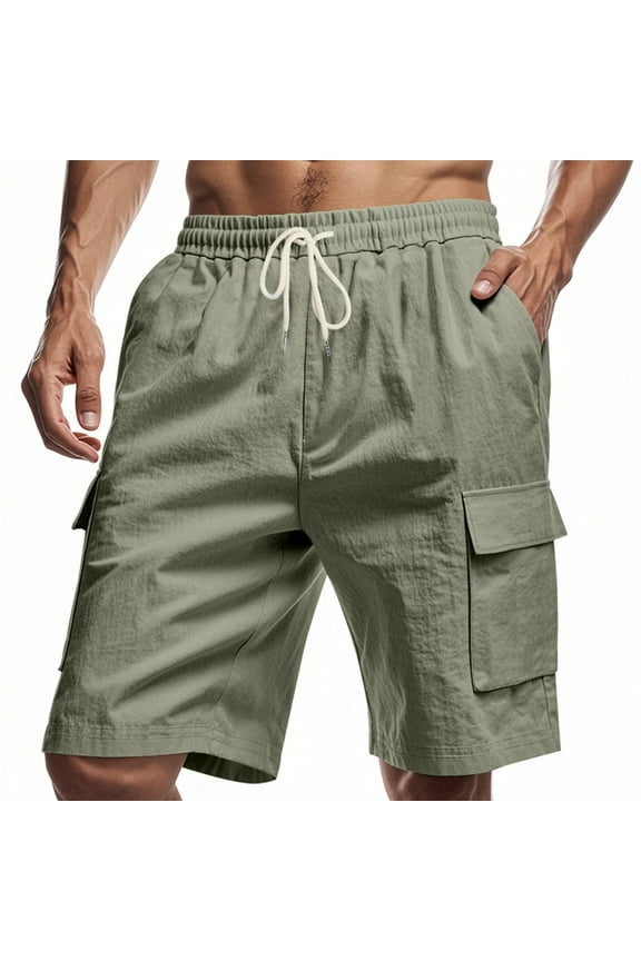 George Men’s Elastic Waist Cargo Shorts Loose Fit Drawstring Short with Pockets, Army Green, XXL