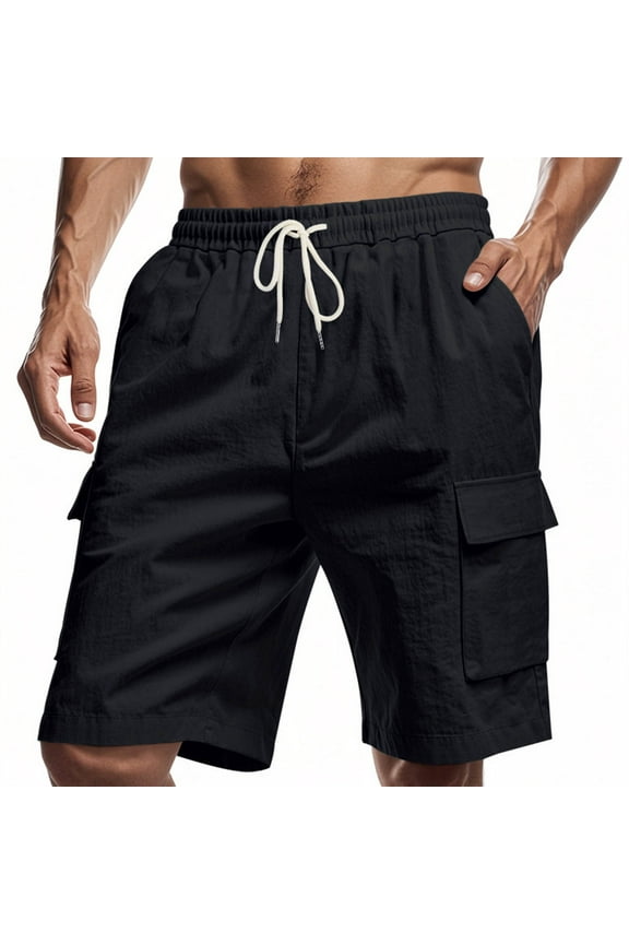 George Men’s Elastic Waist Cargo Shorts Loose Fit Drawstring Short with Pockets, Black, XL