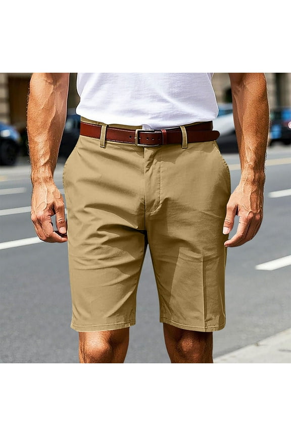 George Men's Golf Shorts, Stretch Elastic Waist Men's Dress Flat Front Shorts with Pockets, Khaki, M