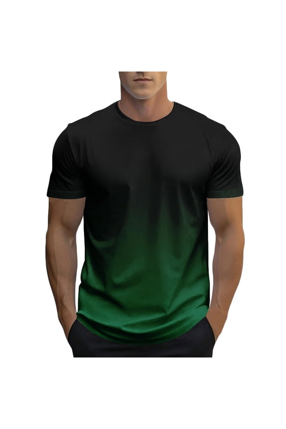 Men's Gradient T Shirt, Short Sleeve Round Neck Tee Summer Tops, Army Green, L
