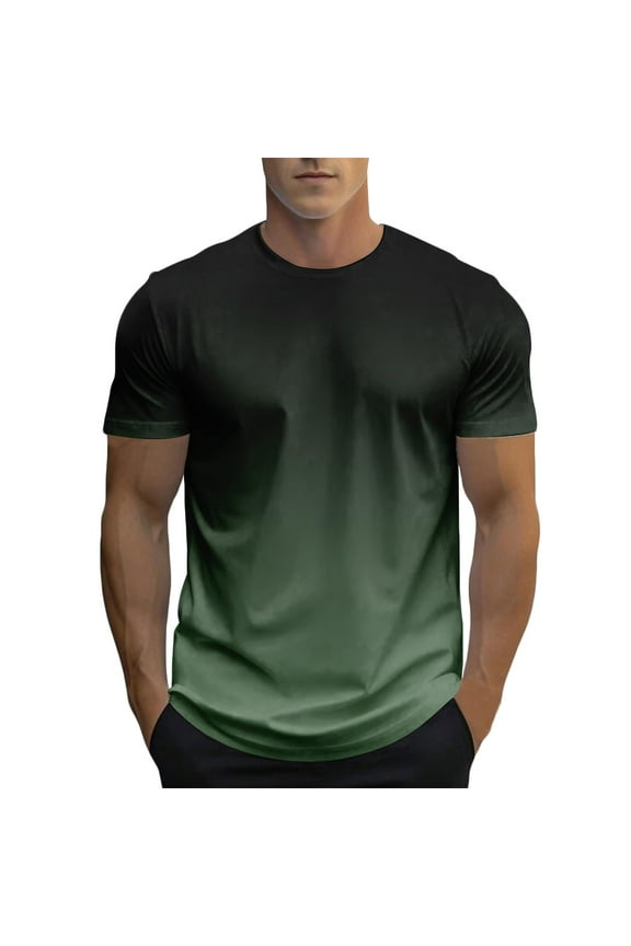 Men's Gradient T Shirt, Short Sleeve Round Neck Tee Summer Tops , Green, L