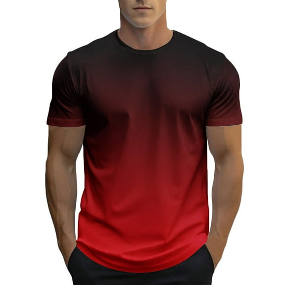 Coorders George Men's Gradient T Shirt, Short Sleeve Round Neck Tee Summer Tops , Red, XXL