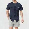 thumbnail image 1 of Coorders Men's Henley Button Down Shirts with Pockets, Linen Men's Two Pocket Button Front Shirt, Navy, S, 1 of 7