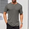 thumbnail image 1 of Coorders George Men's Knit Round-Neck Shirt with Short Sleeve, Solid Button Tee for Summer,Gray,M, 1 of 7