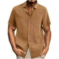 thumbnail image 1 of Coorders Men's Linen Casual Button Down Shirt Short Sleeve for Summer , Coffee,XXXL, 1 of 4