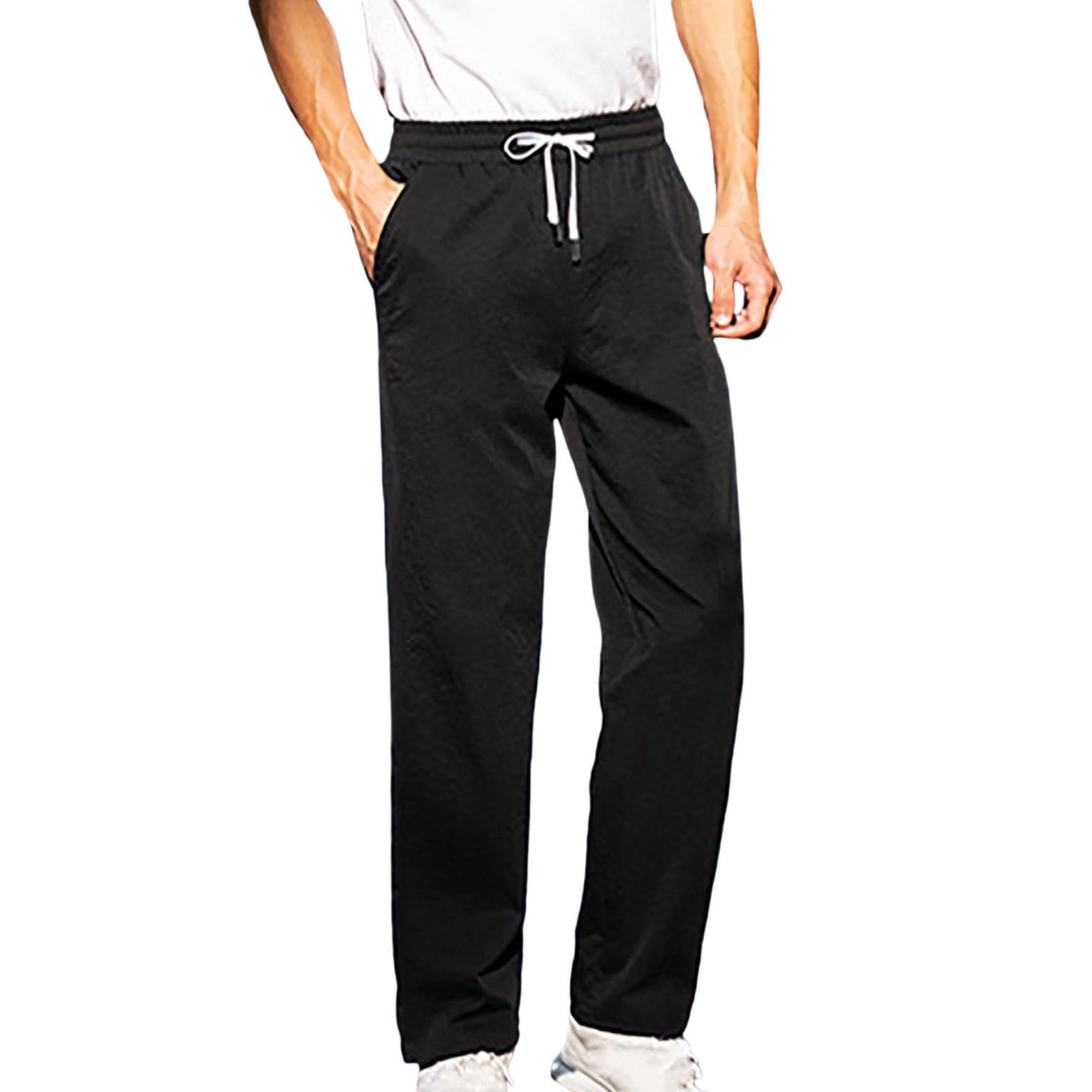 JWD Men's Cotton Linen Pants Lightweight Elastic Waist