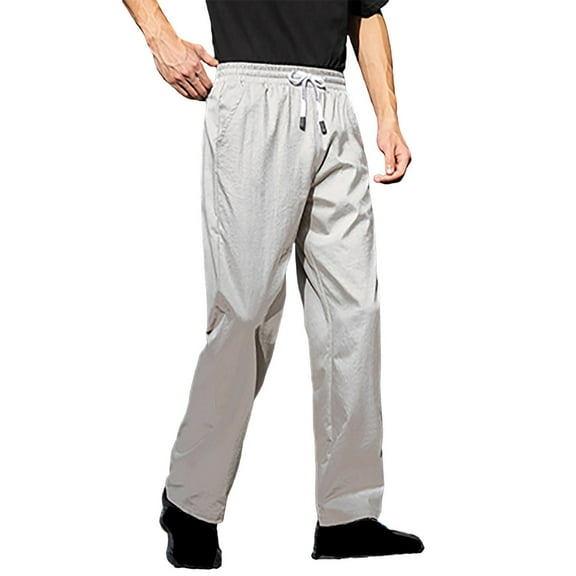 Coorders George Men's Linen Pants, Men’s & Big Men’s Elastic Waist Drawstring Casual Trouser, Lightweight Straight-Legs Fit Pants, Gray,Size L