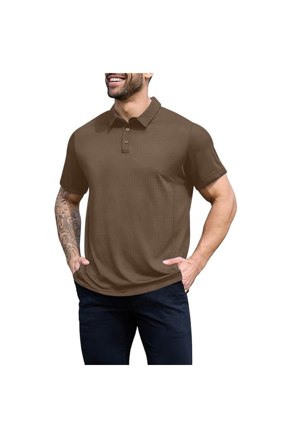 George Men's with Short Sleeve, Collared Shirts for Mens, Casual Golf Shirts Fit Cotton Tops, Brown,Size, XL