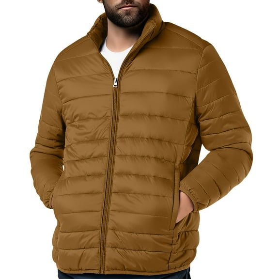 Coorders George Men's Puffer Jacket,Warm Lightweight Winter Jackets for Men with Pockets ,Big and Tall Khaki,Size XXL