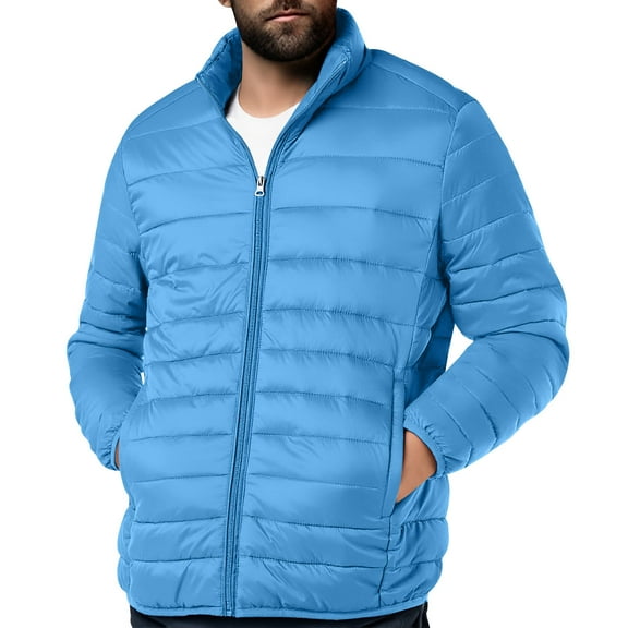Coorders George Men's Puffer Jacket,Warm Lightweight Winter Jackets for Men with Pockets ,Big and Tall Light Blue,Size XXXL