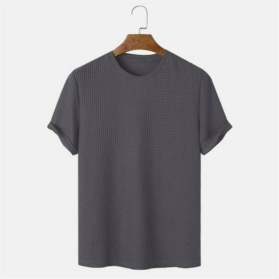 Coorders George Men's Round Neck Tops with Short Sleeve, Waffle Knit Tee Summer Casual T Shirt Tops , Gray, Size XL