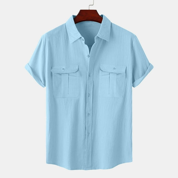 Coorders George Men's Shirts Short Sleeve Button Down Shirt with Pocke,Casual Commuter Shirts for Mens, Light Blue, XXL