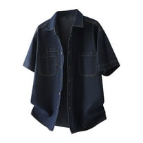 Coorders George Men's Short Sleeves Denim Button Down Shirts with Two Pocket Dark Blue, Size, L