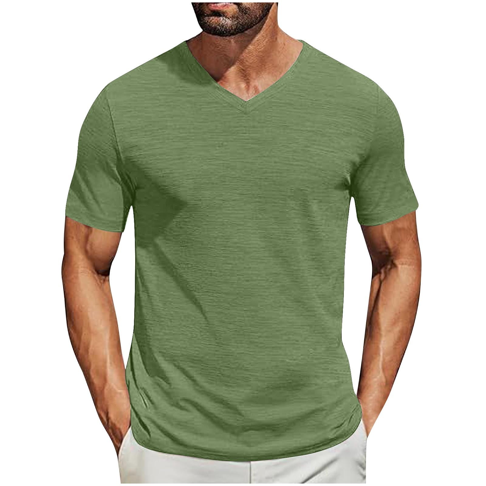 Coorders Men's Solid V-Neck T-Shirt with Short Sleeves, Lightweight ...