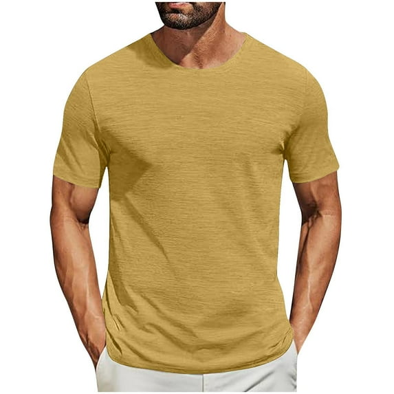 Coorders George Men's Solid Round-Neck T-Shirt with Short Sleeves, Lightweight Casual Tee for Men's and Big Men's ,Yellow,M